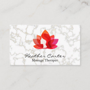 Cartão De Visita Ícone da Mulher Lotus  Fundo de mármore Dourado