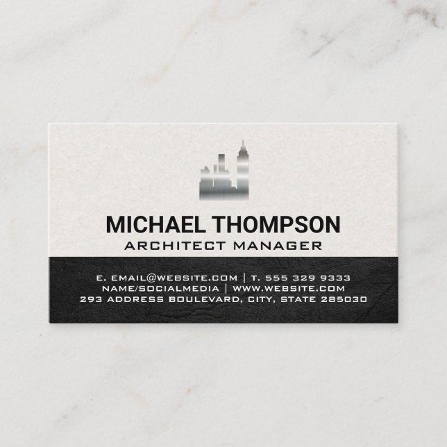 Cartão De Visita Ícone de Construção do Sky Scraper | Metais (Frente)