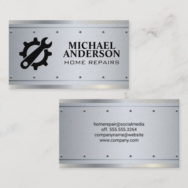 Cartão De Visita Ícone de engrenagens | Carpintaria | Rivetes metál (Frente/Verso)