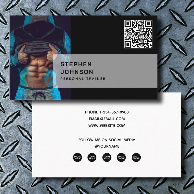 Cartão De Visita Ícone de Mídia Social do Código QR da Malhação do  (Personal Trainer Fitness QR Code Social Media Icon Business Card)