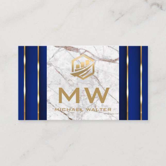 Cartão De Visita Ícone de tecnologia de ponta | Mármore Branco | De (Frente)