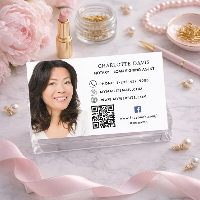 Cartão De Visita ícone do facebook com foto de código QR branco (Criador carregado)