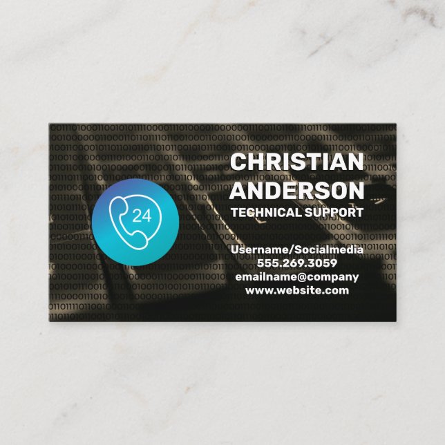 Cartão De Visita Ícone do telefone 24 | Serviço técnico (Frente)