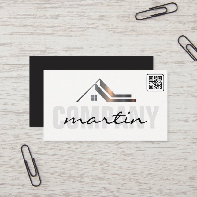 Cartão De Visita Ícone Imobiliário | código QR (Frente/Verso In Situ)
