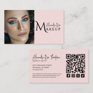 Cartão De Visita Ícone Social Código Qr Artista de Maquiagem Rosa B