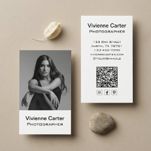 Cartão De Visita Ícone Social Moderno Preto e Branco Código QR Foto
