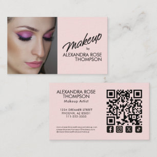 Cartão De Visita Ícone Social Qr Code Artista de Maquiagem Rosa Beg