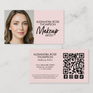 Cartão De Visita Ícone Social Qr Code Artista de Maquiagem Rosa Beg