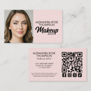 Cartão De Visita Ícone Social Qr Code Artista de Maquiagem Rosa Beg