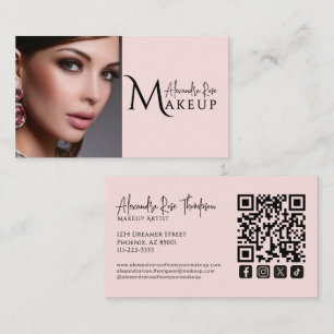 Cartão De Visita Ícone Social Qr Code de Artista de Maquiagem Rosa 