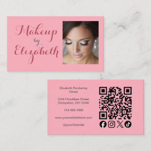 Cartão De Visita Ícone Social QR Code Foto Maquiagem Rosto Rosa Scr