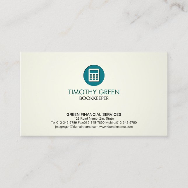 Cartão De Visita Ícone Verde da Calculadora de Serviços Financeiros (Frente)