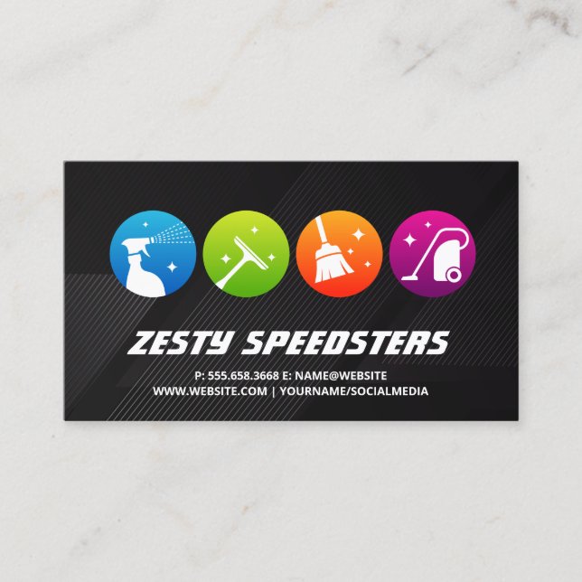 Cartão De Visita Ícones da ferramenta de limpeza | Serviços domésti (Frente)