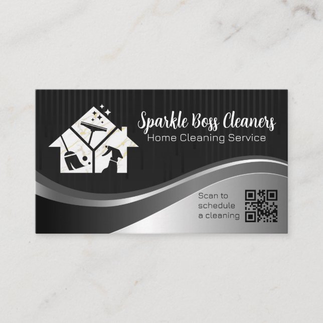 Cartão De Visita Ícones de limpeza doméstica | Código QR (Frente)