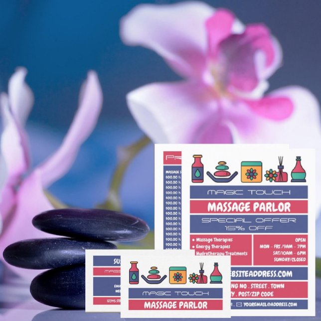 Cartão De Visita Ícones de massagem, terapeuta de massagem (Criador carregado)