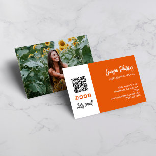 Cartão De Visita Ícones de mídia social de foto de código QR laranj
