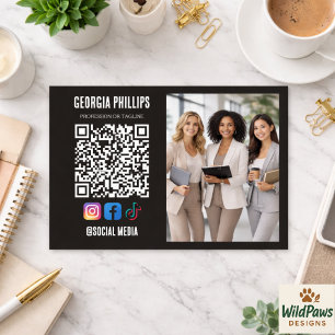 Cartão De Visita Ícones de Mídia Social de Foto QR Code Branco Suav