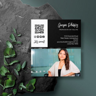 Cartão De Visita Ícones de mídia social de fotos com código QR bran