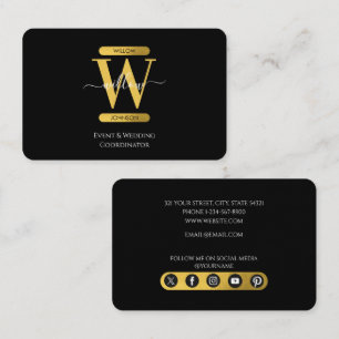 Cartão De Visita Ícones de mídia social Elegante, preto e Dourado