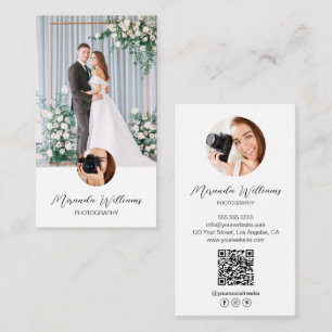 Cartão De Visita Ícones de Mídia Social QR de 3 Fotos Personalizada