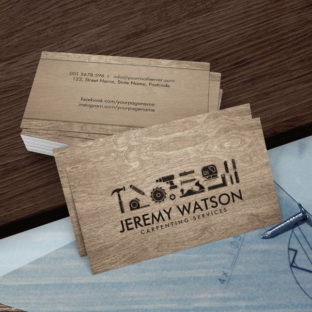Cartão De Visita Ícones dos serviços do carpenter (Criador carregado)