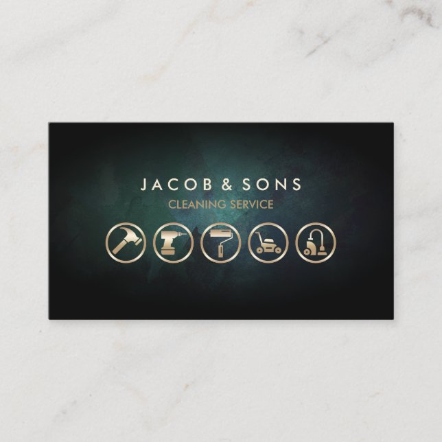 Cartão De Visita Ícones Dourados do Serviço de Limpeza (Frente)
