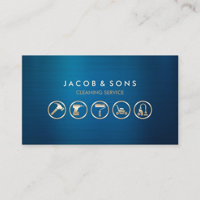 Cartão De Visita Ícones Dourados do Serviço de Limpeza (Frente)