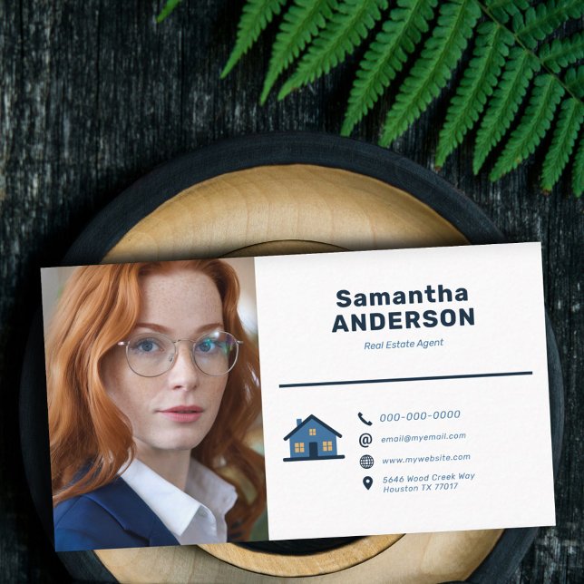 Cartão De Visita Ícones e foto personalizada - Agente imobiliário (Icons & Custom Photo - Real Estate Agent Business Card)