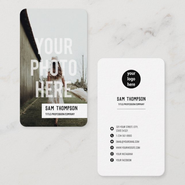 Cartão De Visita Ícones Fotografados e Logotipo de Mídia Social (Frente/Verso)