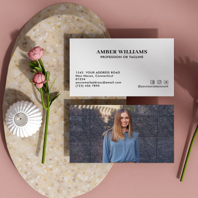 Cartão De Visita Ícones mínimos de mídia social de fotos simples (Criador carregado)