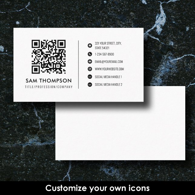 Cartão De Visita Ícones modernos das mídias sociais para empresas S (Modern Business Social Media Icons QR Code Simple Business Card)
