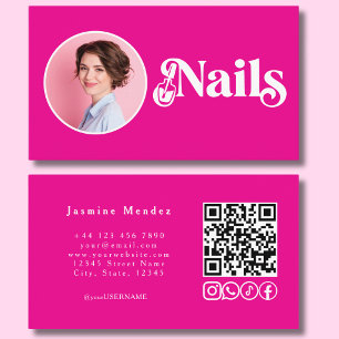 Cartão De Visita Ícones Sociais Código QR de Unhas de Foto Rosa Vib