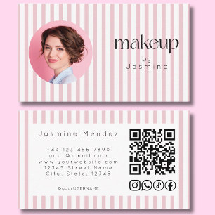 Cartão De Visita Ícones Sociais Código QR Foto Faixa Rosa Blush MUA