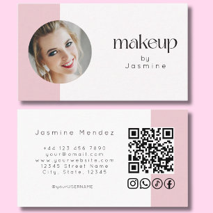 Cartão De Visita Ícones Sociais Código QR Rosa Bege Branco Foto MUA