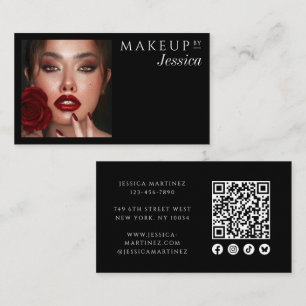 Cartão De Visita Ícones Sociais de QR Code Preto Elegante Foto Maqu