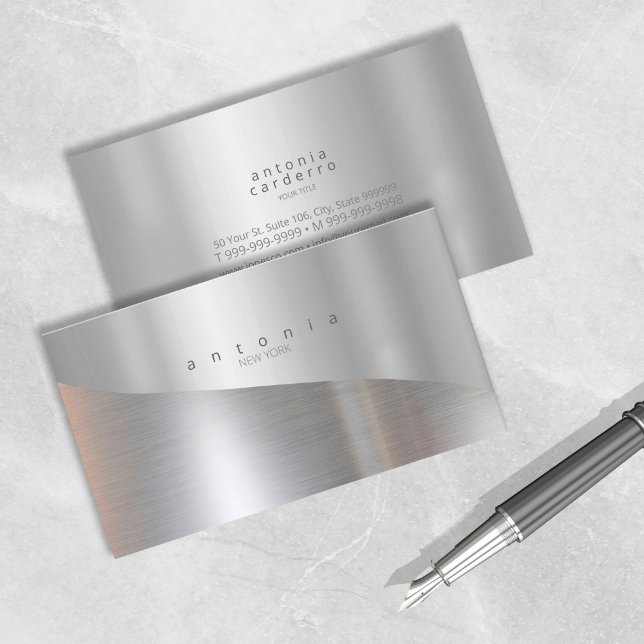 Cartão De Visita ID805 da Prata de dois tons de onda metálica minim (Criador carregado)