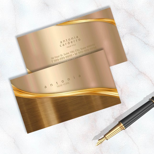 Cartão De Visita ID806 Dourada da onda metálica de dois tons (Criador carregado)