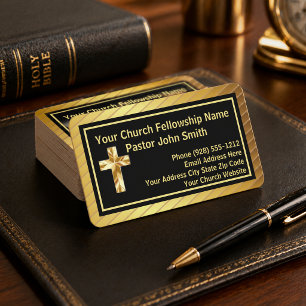 Cartão De Visita Igreja Elegante Pastor Ouro Negócios Preto
