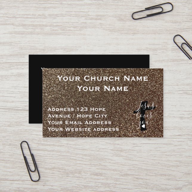 Cartão De Visita Igreja Negra Dourada Religiosa Cristã (Frente/Verso In Situ)