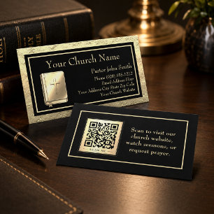 Cartão De Visita Igreja Ouro e Preto Código QR Bíblia