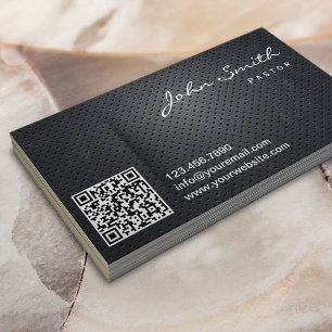 Cartão De Visita Igreja Pastor Moderno Código QR Metal Escuro