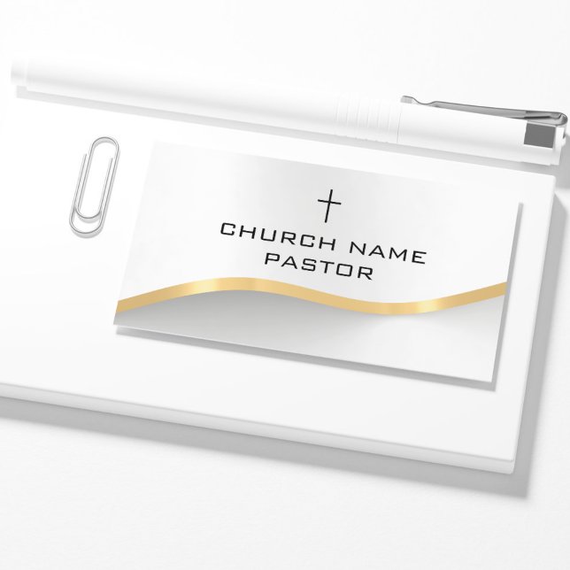 Cartão De Visita Igreja Pastor Moderno Prata Dourada Cruz Cristã (Church Pastor Modern Silver Gold Christian Cross Business Card
)