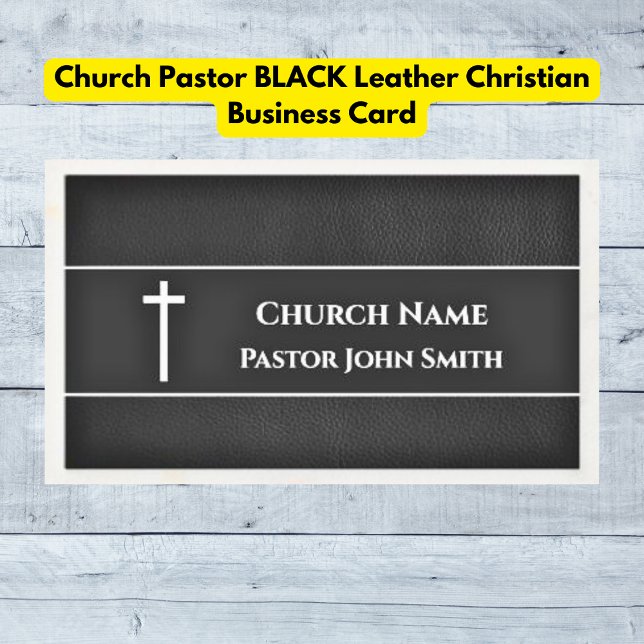 Cartão De Visita Igreja Pastor Negra-Couro Cristão (Church Pastor BLACK Leather Christian Business Cards)