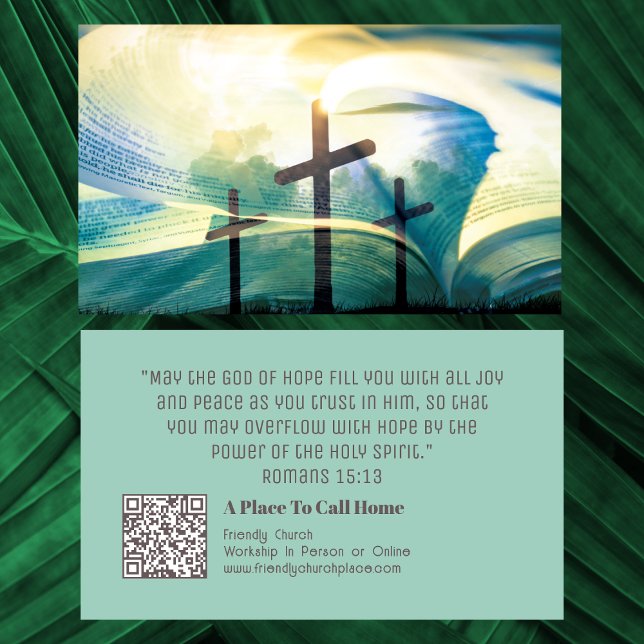 Cartão De Visita Igreja Religiosa do Código QR da Cruz de Bíblia Cr (Church Religious Cross Bible Business Card with QR code and scripture. Invite people to visit. )