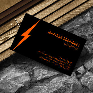 Cartão De Visita Iluminação Laranja Neon Moderna Eletricista Person