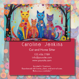 Cartão De Visita Ilustração caprichosa de gatos coloridos