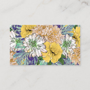 Cartão De Visita Ilustração Cinzenta Floral Amarela e Verde Trend