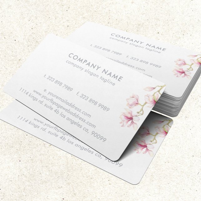 Cartão De Visita Ilustração das Aquarelas Modernas da Magnolia Rosa (Criador carregado)