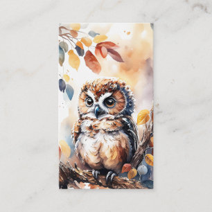 Cartão De Visita Ilustração de Aquarela de Coruja de outono