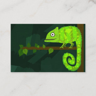 Cartão De Visita Ilustração de Camaleão Verde Fofo Réptil Tropical